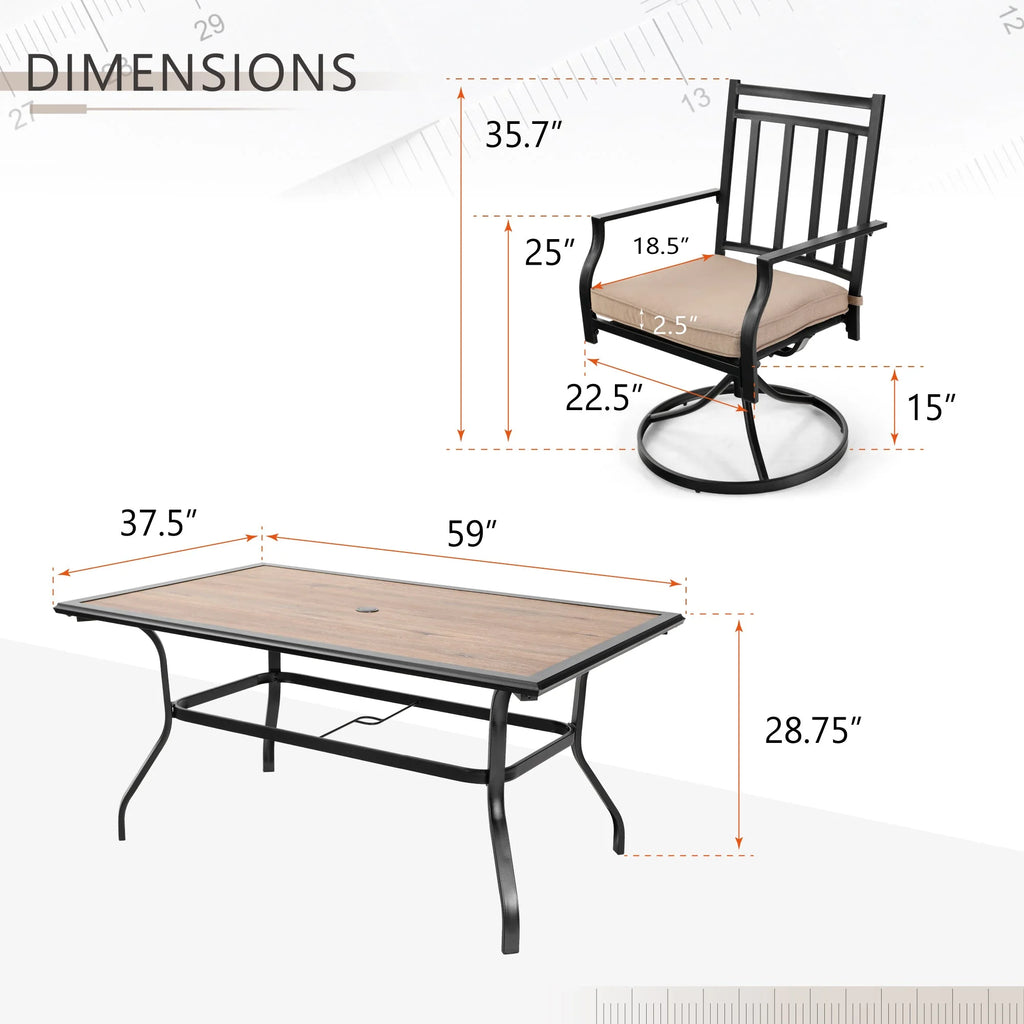 7 Piece Outdoor Patio Dining Set Swivel Chairs and Teak Wood Table P804321