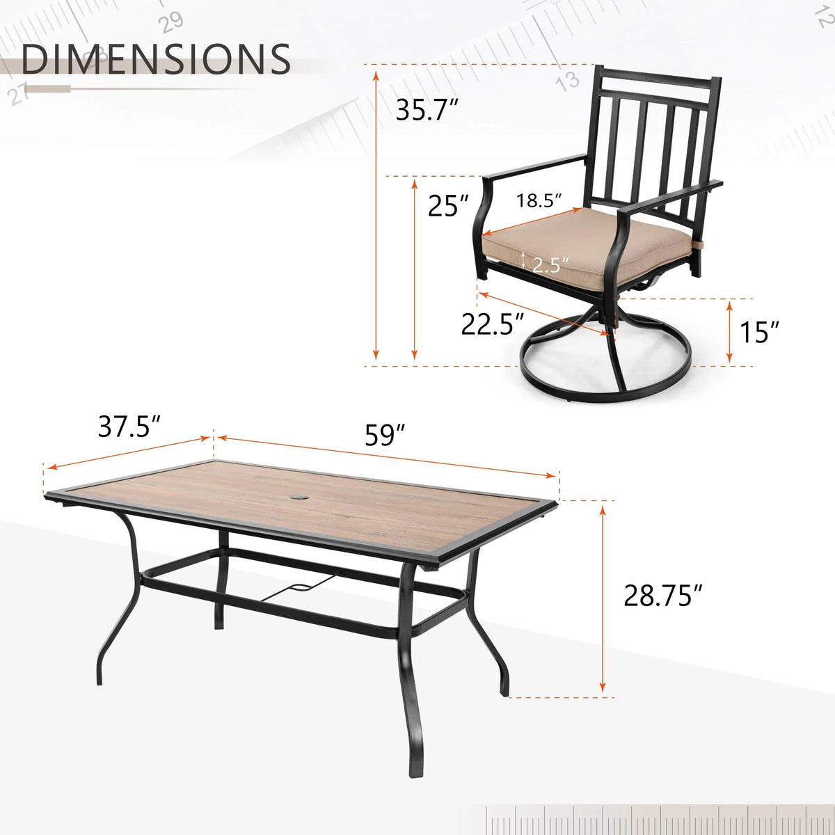7 Piece Outdoor Patio Dining Set Swivel Chairs and Teak Wood Table P804321