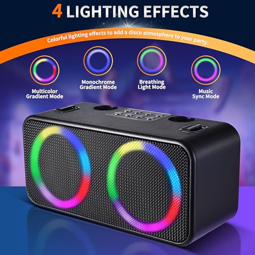 Black Portable Bluetooth Karaoke Machine with 6 Sound Effects and 4 Party Lights V96841
