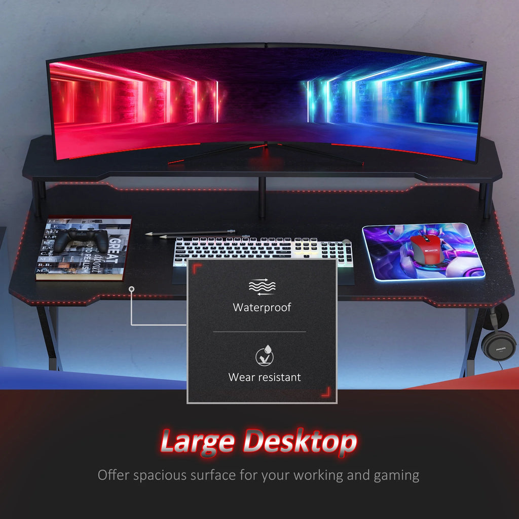 55 inch Black Gaming Desk with Monitor Stand W573813