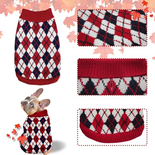 Red Argyle Knit Dog Sweater G4710