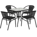 28'' Square Glass Metal Table with Black Rattan Edging F150