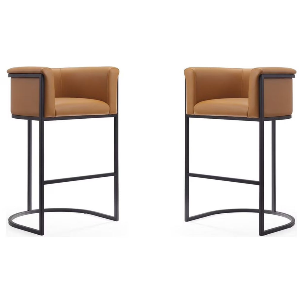Camel and Black Metal Barstool Set of 2 I8880