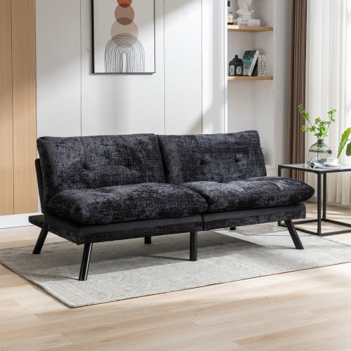 Black Convertible Futon Sofa Bed with Metal Legs D6805