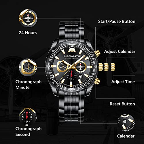 Mens Analog Quartz Chronograph Military Watch 46mm Stainless Steel W48377