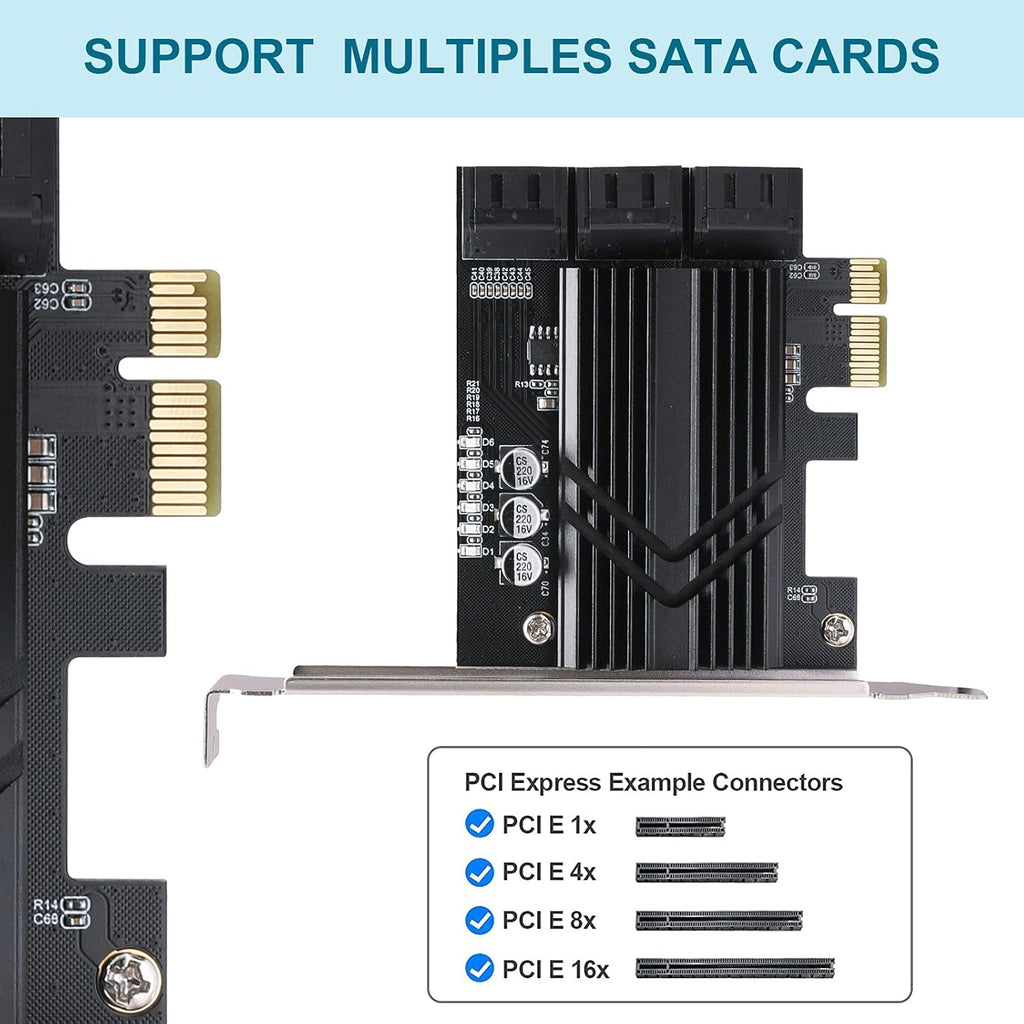 PCIe x1 6 Port SATA 3.0 Expansion Card with 6 SATA Cables I639
