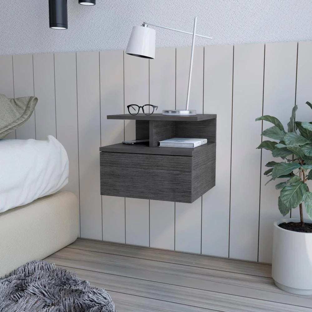 Floating 1-Drawer Nightstand with Shelves E13635