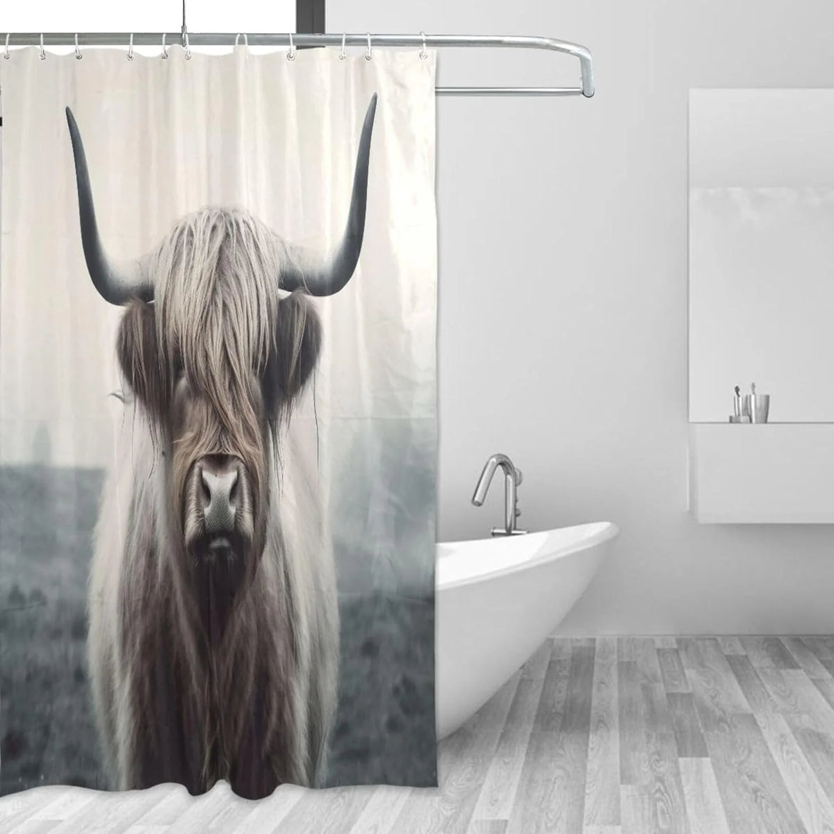 Highland Cow Waterproof Fabric Shower Curtain with Hooks, 60x72 inch S853