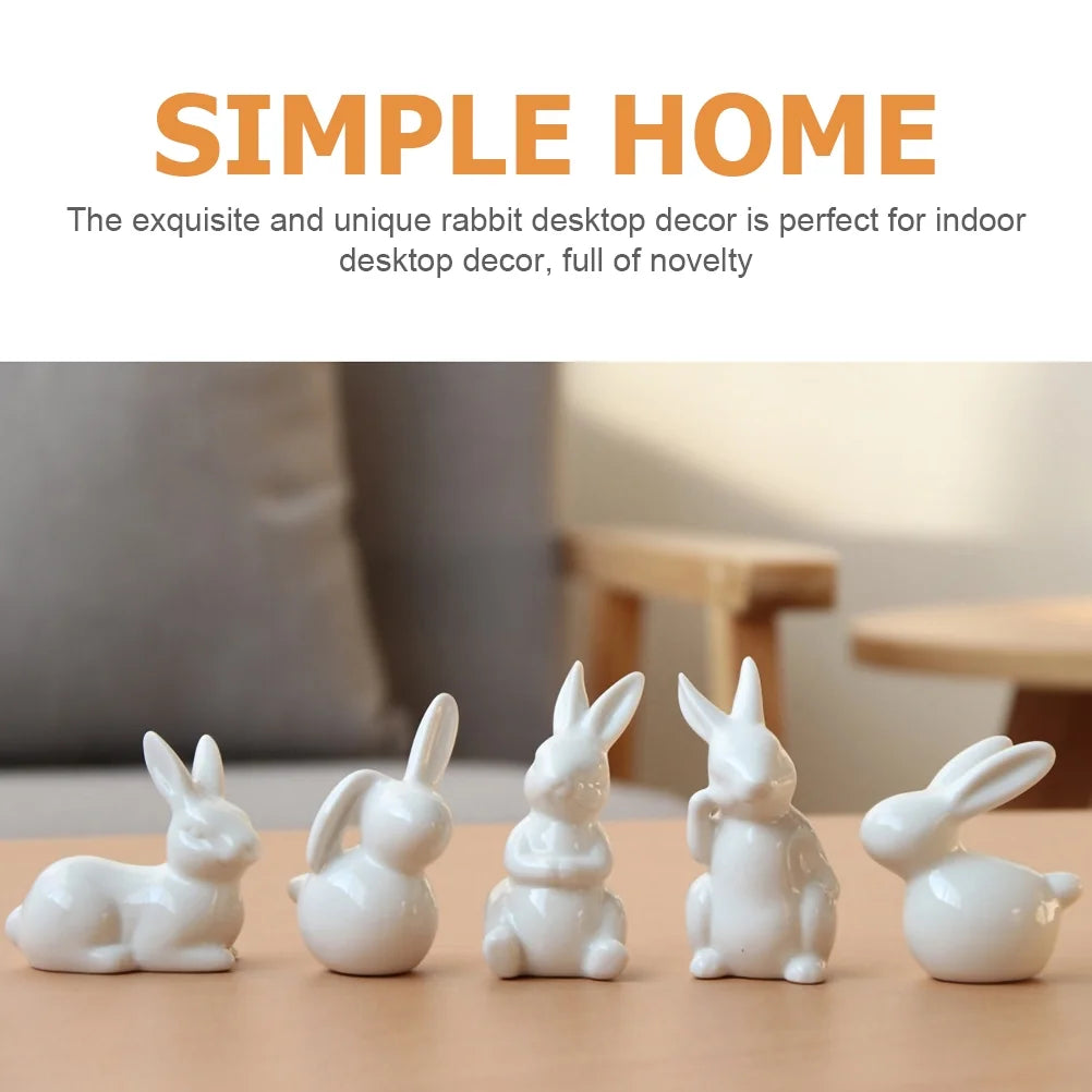 White Ceramic Rabbit Figurine 3 Pcs N833263