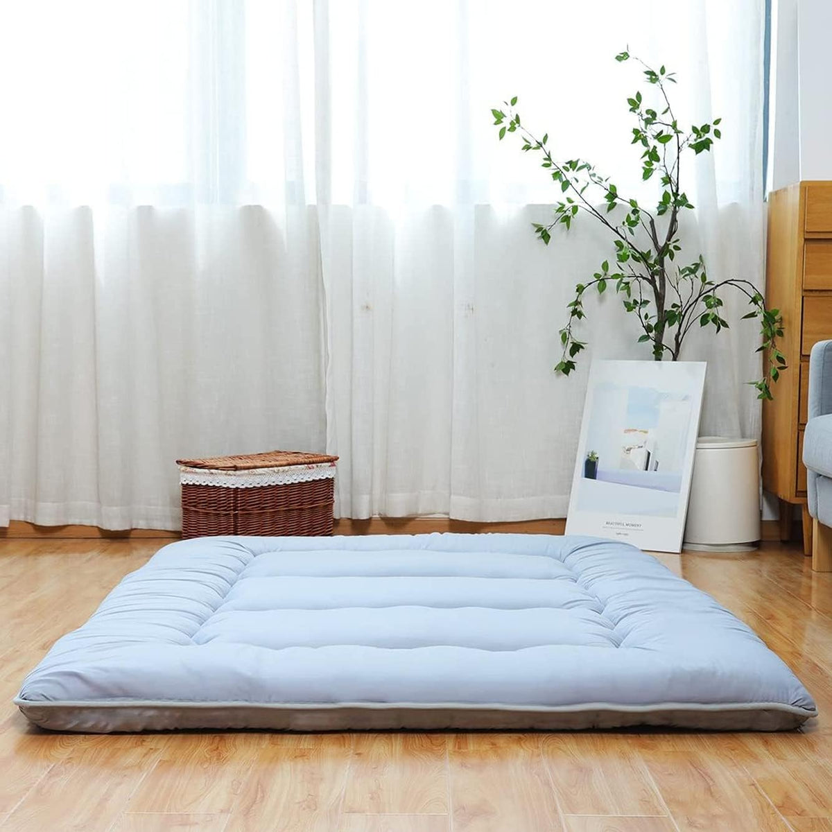 Japanese Floor Mattress Foldable Roll Up with Washable Cover O553390
