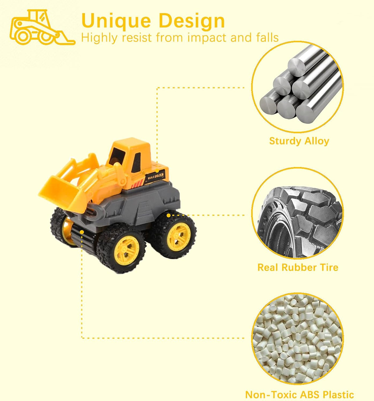 Diecast Toy Trucks Excavator Bulldozer Dump Crane Pack of 2 O714