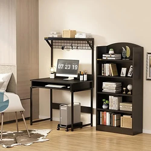 51 Inch Computer Desk with Metal Legs and Upper Shelves B4860