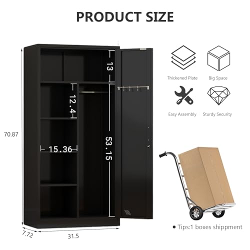Metal Storage Cabinet with 2 Doors & 2 Drawers and Hanging Rod J94009