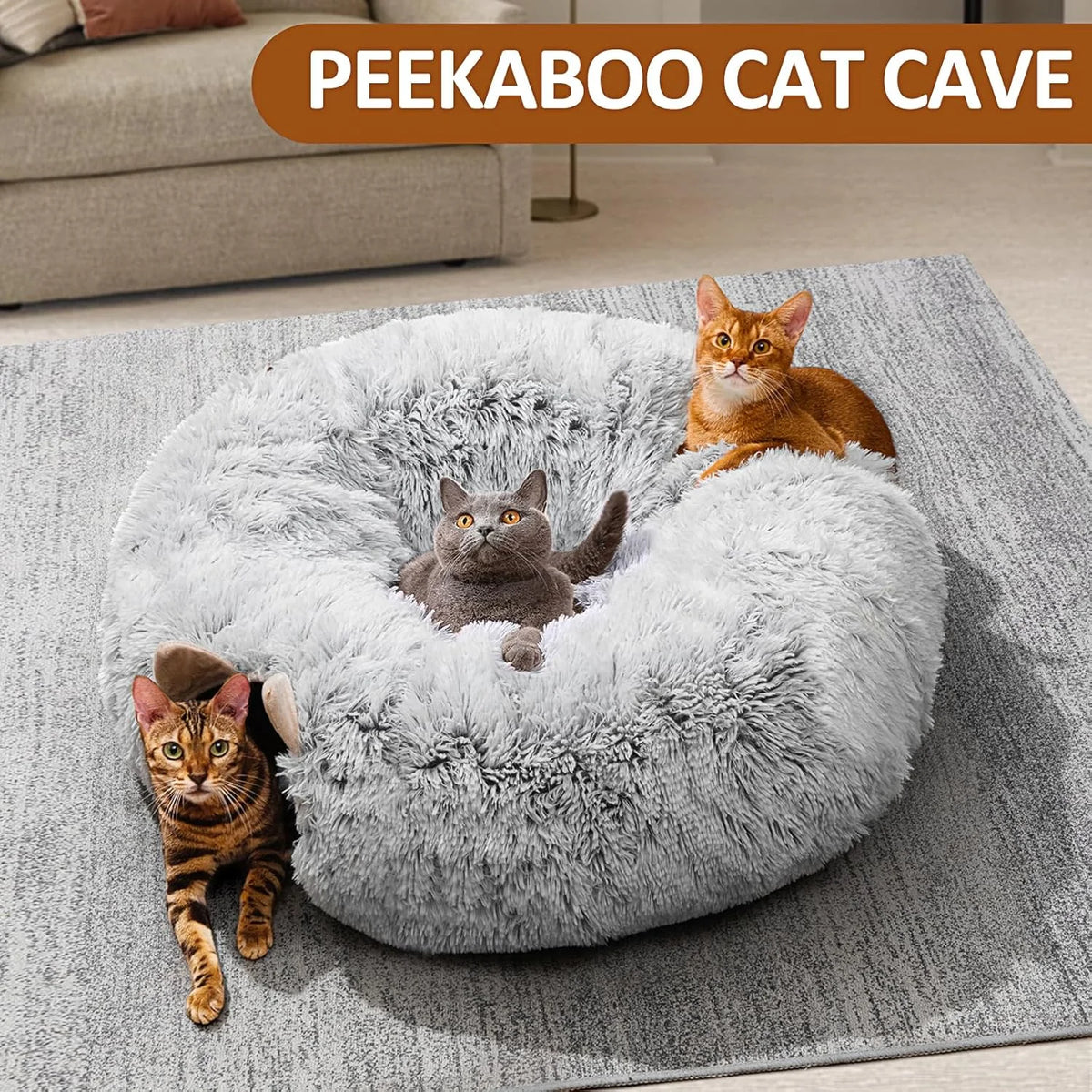 Grey Plush Cat Tunnel with Cat Bed D68069