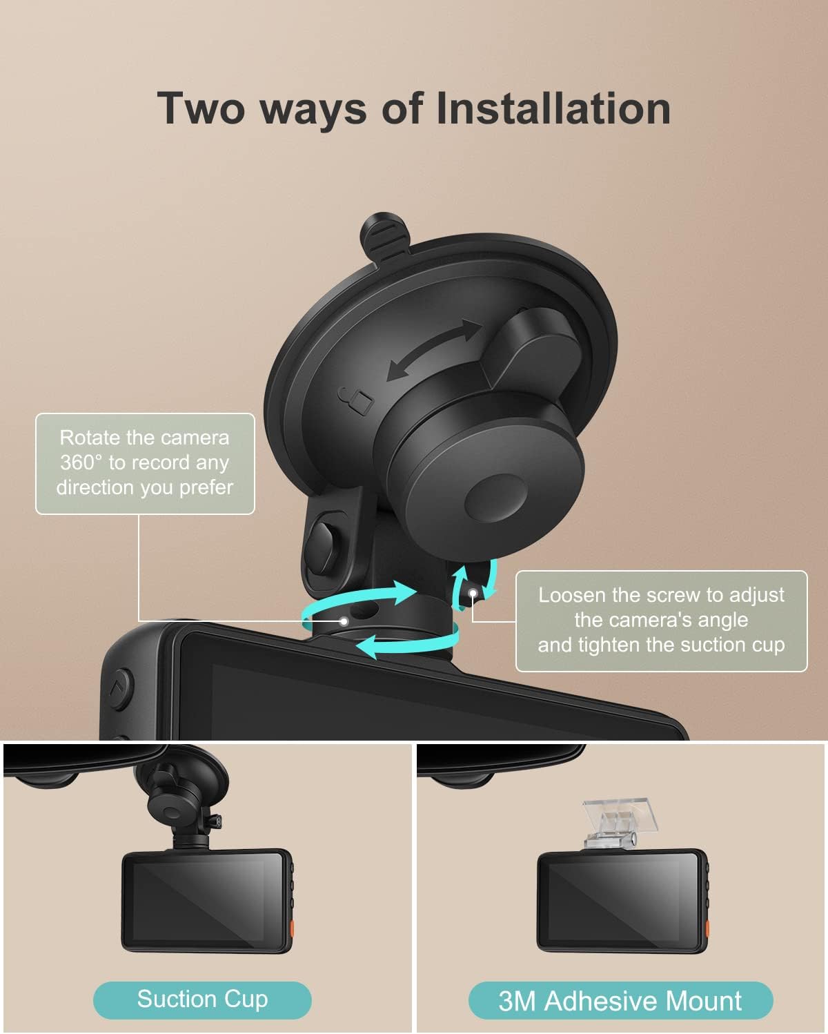 Dash Cam 1080P with 3 Inch LCD Screen, 170° Wide Angle, Pack of 2 U392