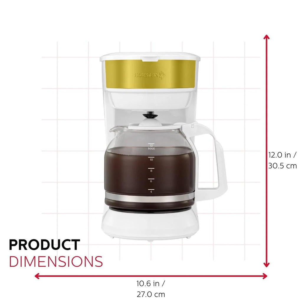 12-Cup Drip Coffee Maker with Permanent Filter, White and Gold M62902
