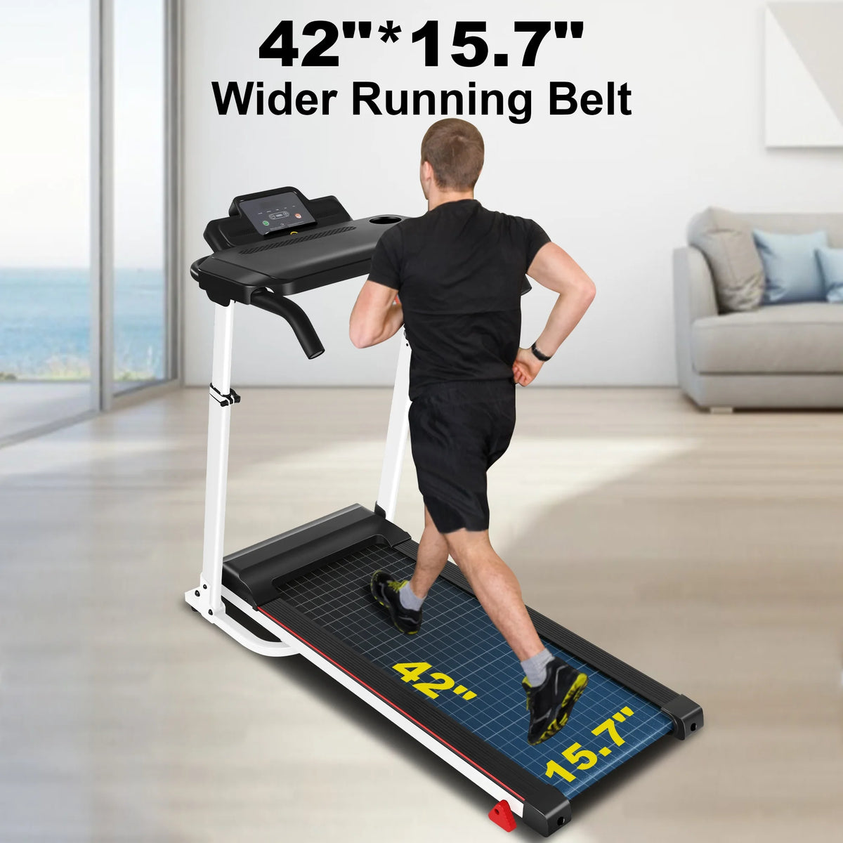 White Folding Treadmill with Incline and 2.5 HP Y598