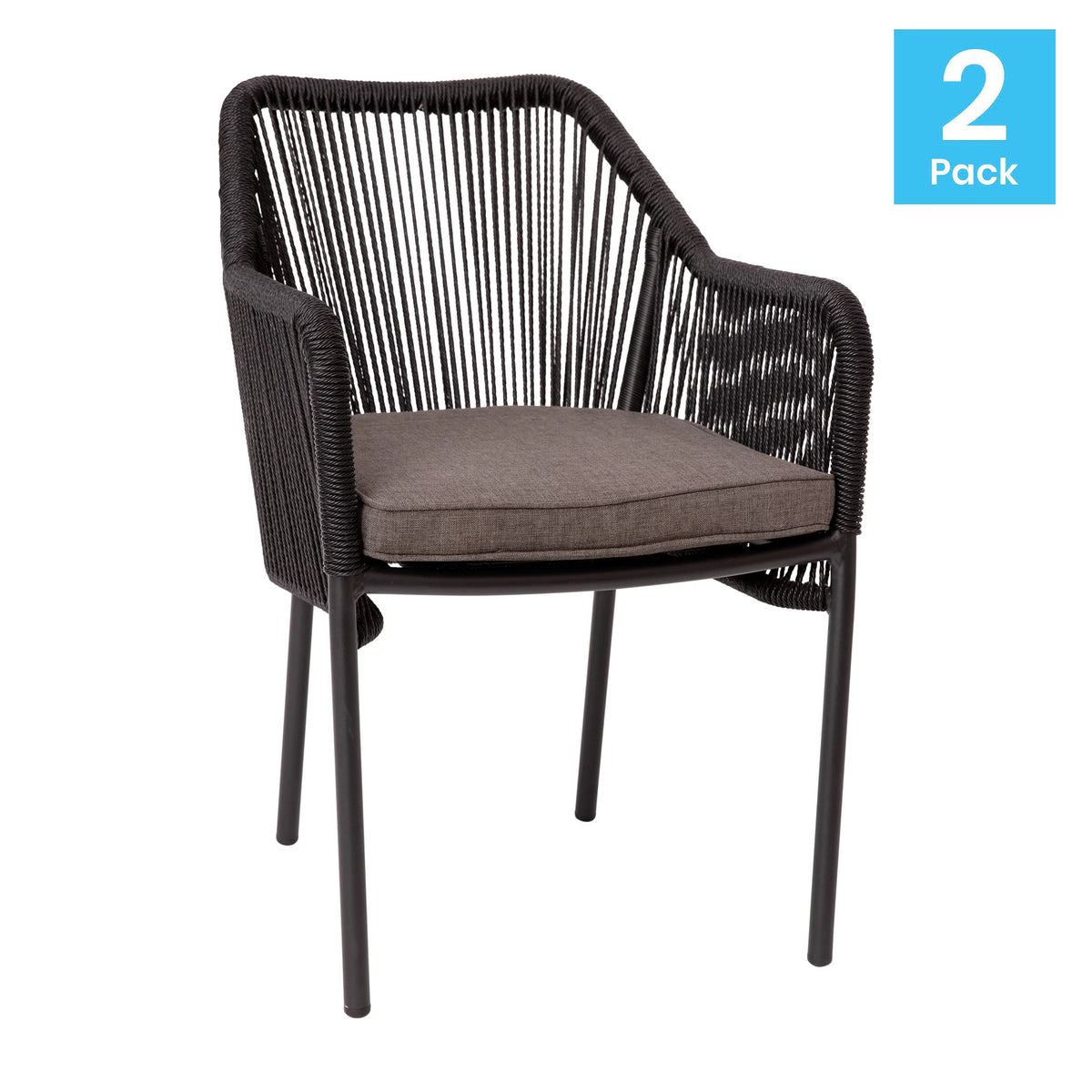 2 Piece Black All-Weather Woven Patio Chairs with Gray Cushions D271690