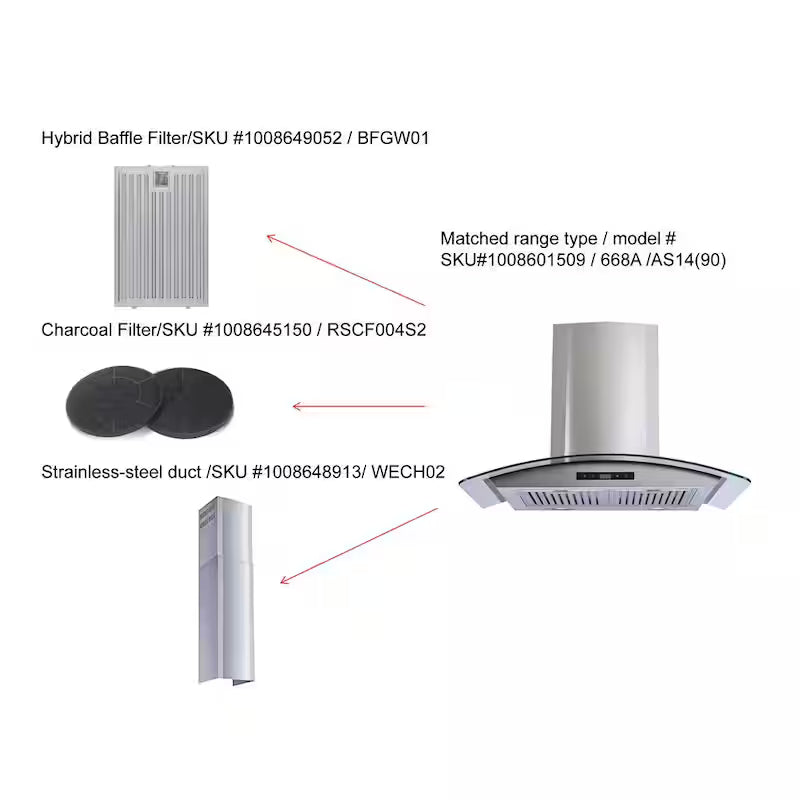36 in. 500CFM Convertible Glass Wall Mount Range Hood in Stainless Steel with Charcoal Filters and LED Lighting Y23947