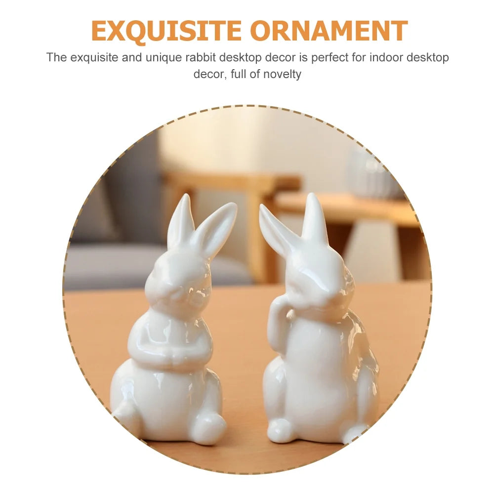 White Ceramic Rabbit Figurine 3 Pcs N833263