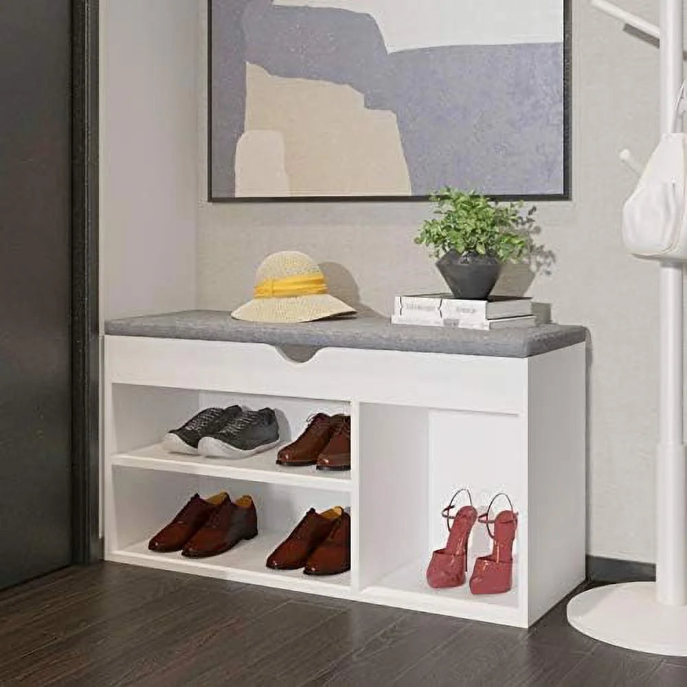 White Shoe Bench with Drawers I27467