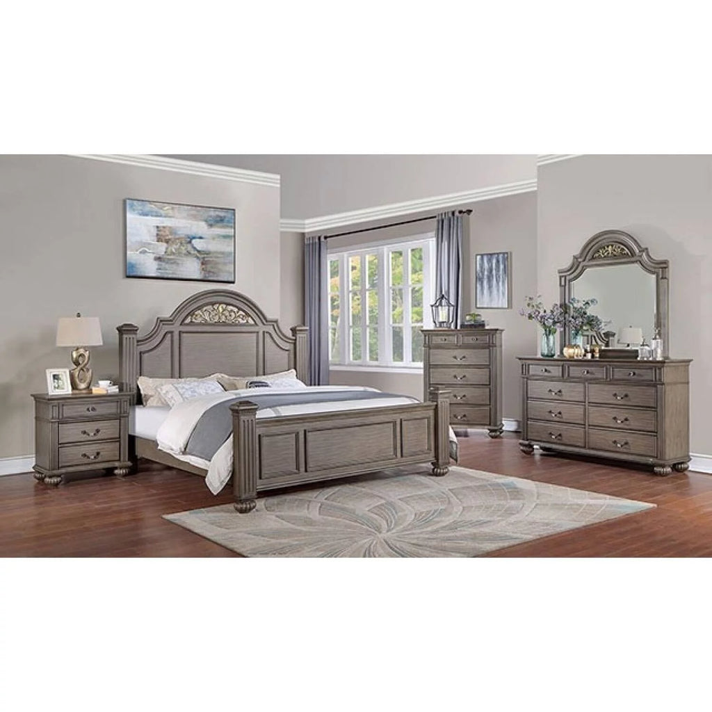 6pc Eastern King Size Bedroom Furniture Set Gray Solidwood M51942