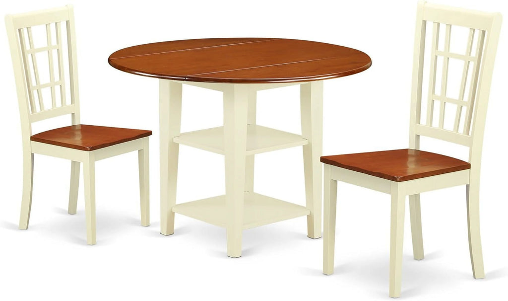 3 Piece Round Dropleaf Table and 2 Dining Chairs J199