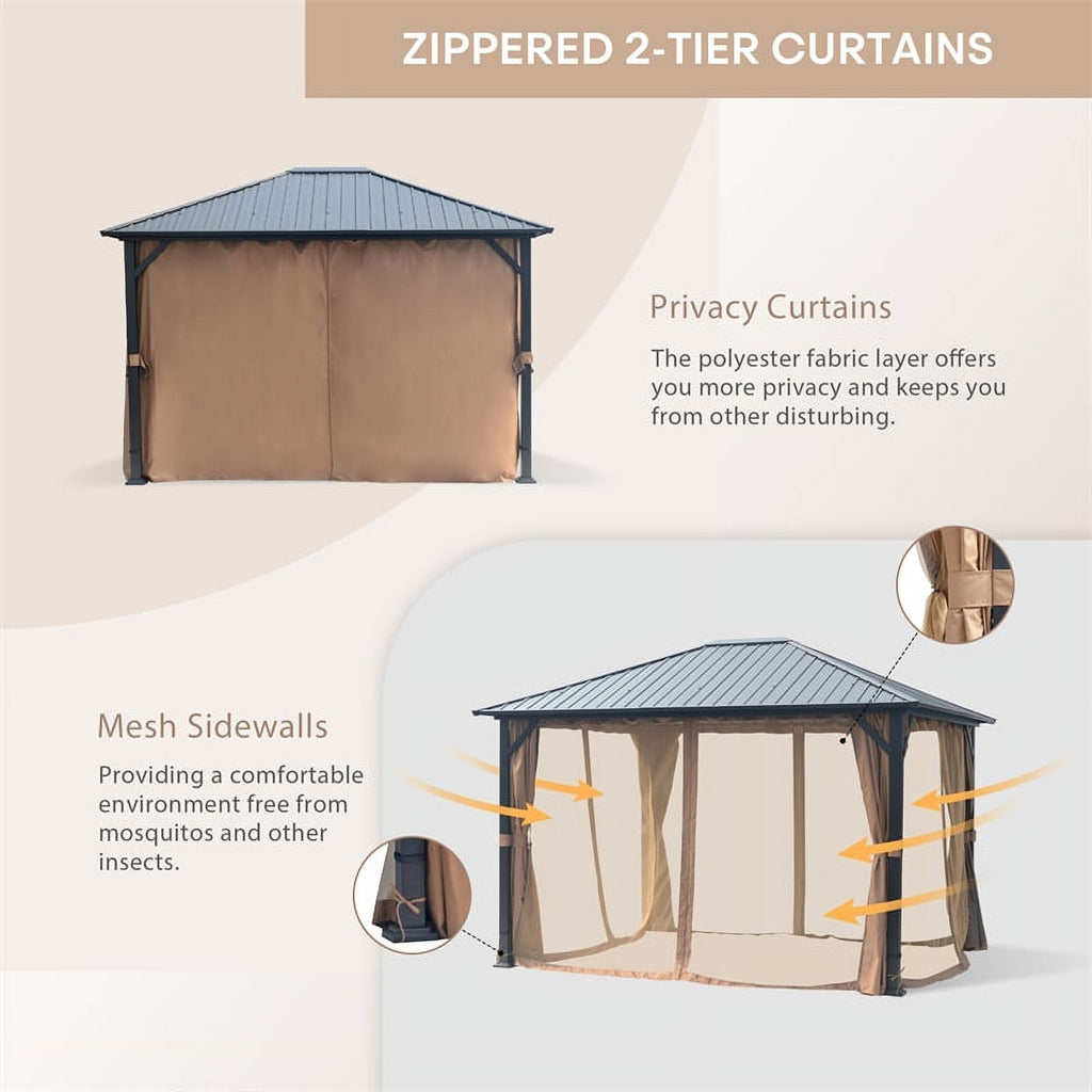 10x12 Hardtop Metal Canopy Gazebo with Netting Y436