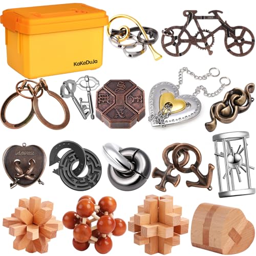 16 PCS Metal & Wooden Brain Teaser Puzzle Set P7357