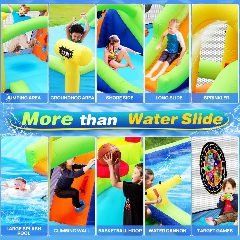 7 in 1 Inflatable Water Park with Slide Splash Pool Q74530