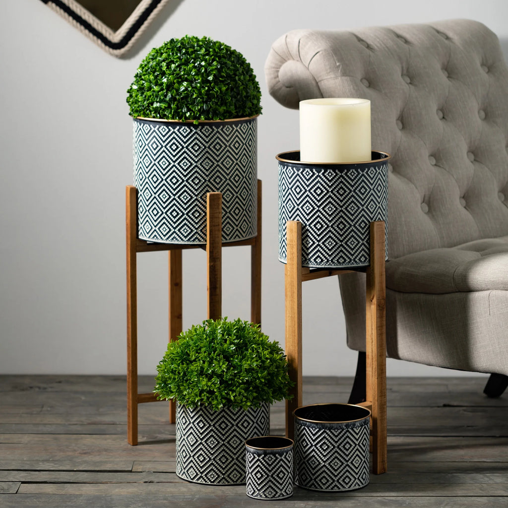 Geometric Motif Metal Planter Set of 3, Multicolored P843097