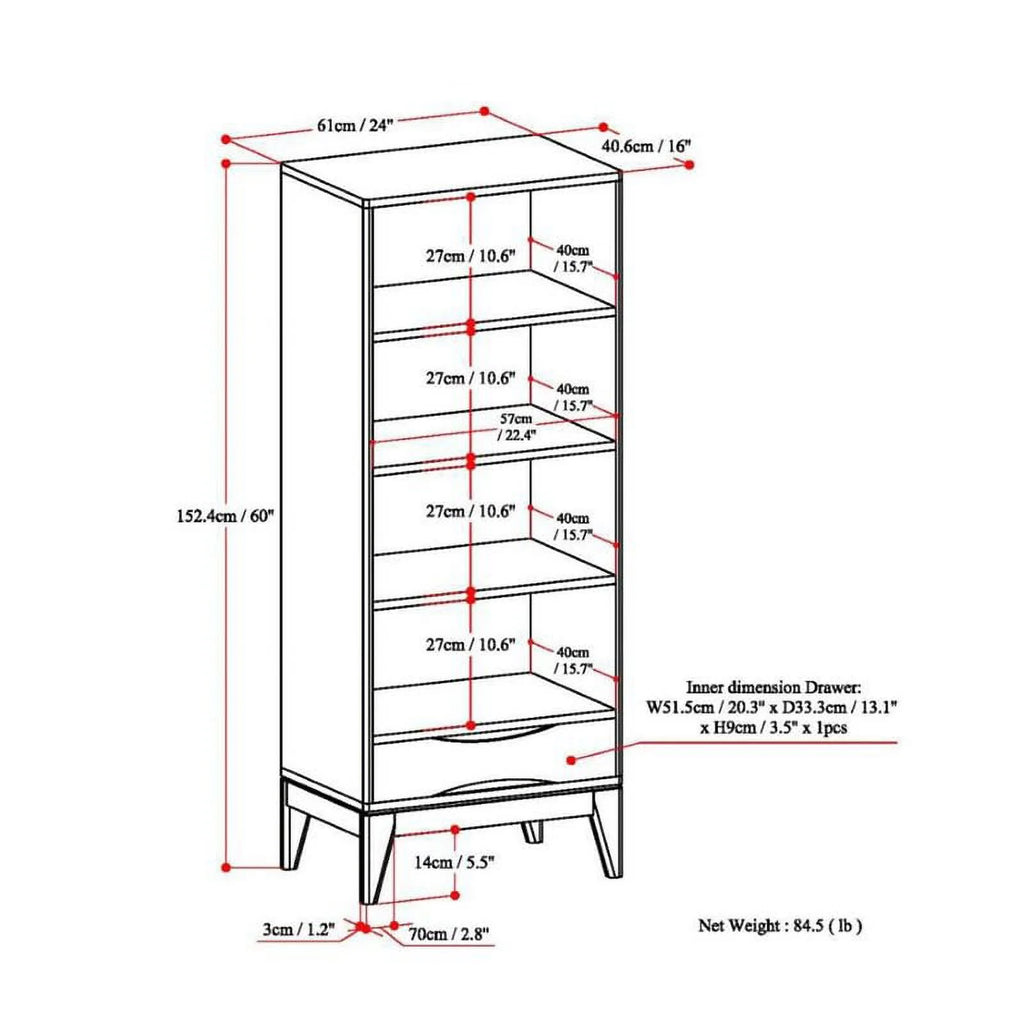 Teak Brown 60" x 24" Modern Bookcase Y8770