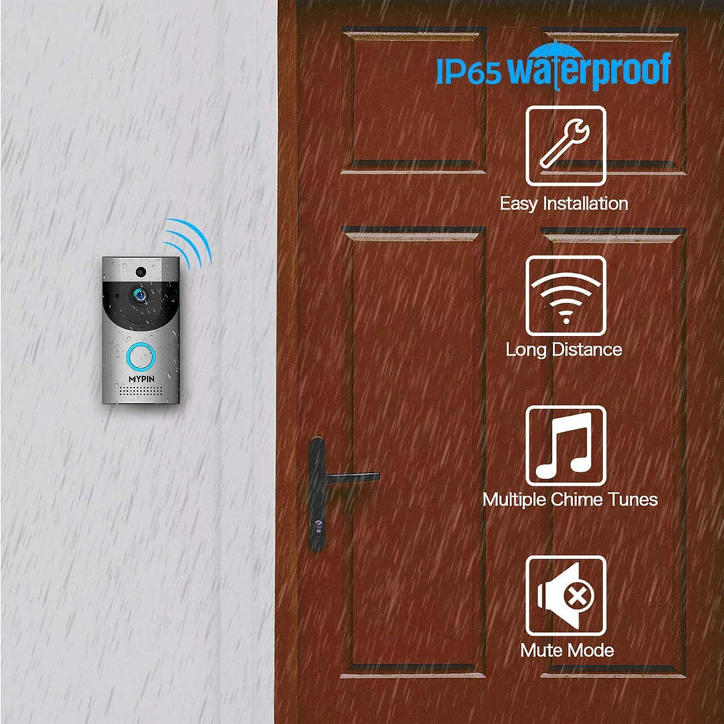 Wireless WiFi Doorbell Security Camera with Chime, Cloud Storage, Two-Way Talk, Night Vision, Rechargeable Batteries Pack of 2 S794