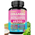 Collagen Capsules Type I II III V X 64,000 MCG Biotin Keratin Hyaluronic Acid MSM Vitamins Zinc Magnesium Grape Seed Extract Quercetin G55560