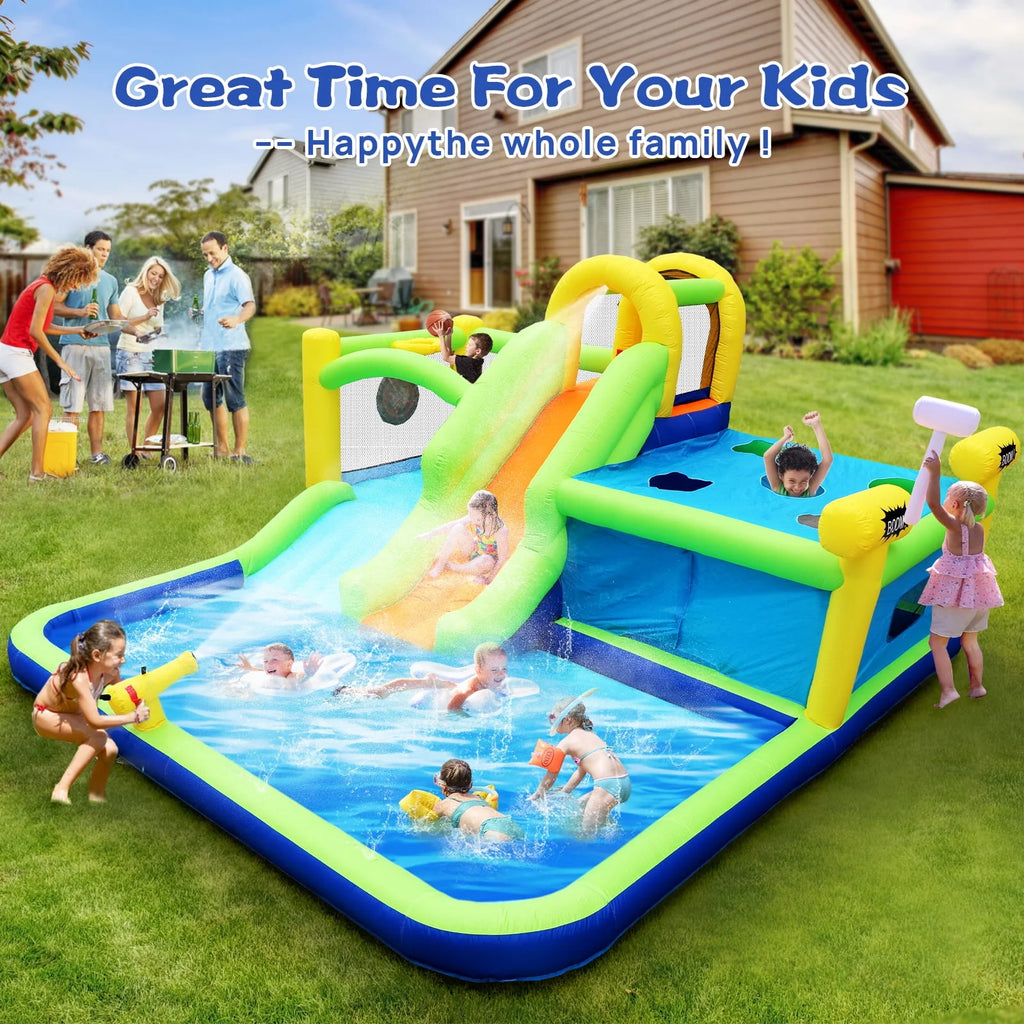 7 in 1 Inflatable Water Park with Slide Splash Pool Q74530