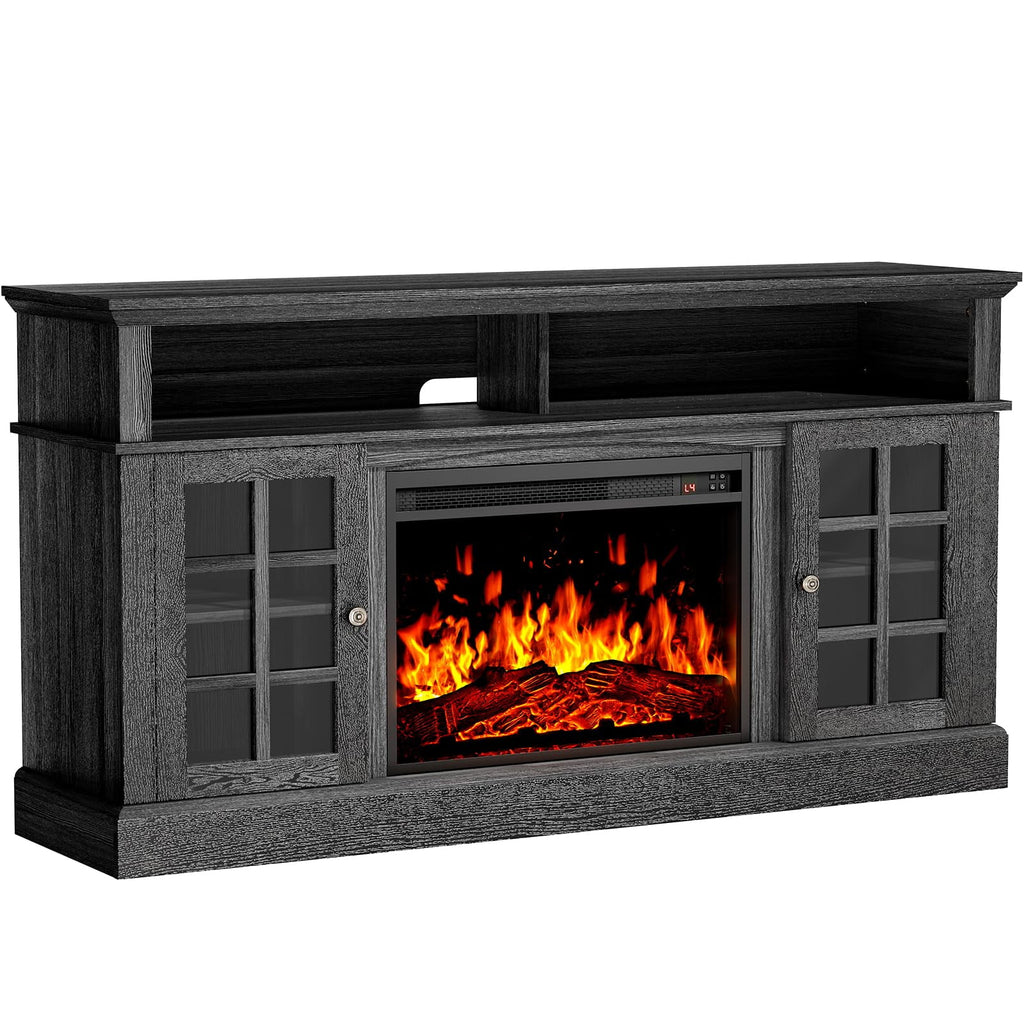 1400W Electric Fireplace TV Stand with Adjustable Shelves, Grey P342