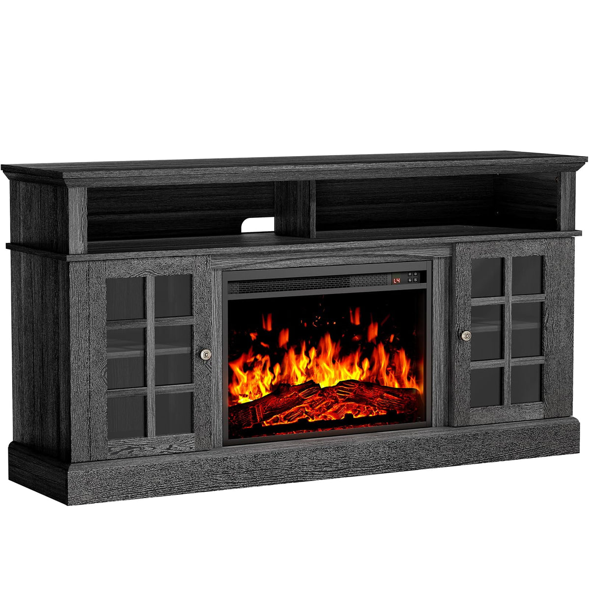 1400W Electric Fireplace TV Stand with Adjustable Shelves, Grey P342
