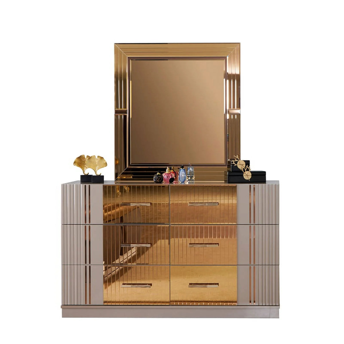 Gold Detailed Wood Dresser B9956