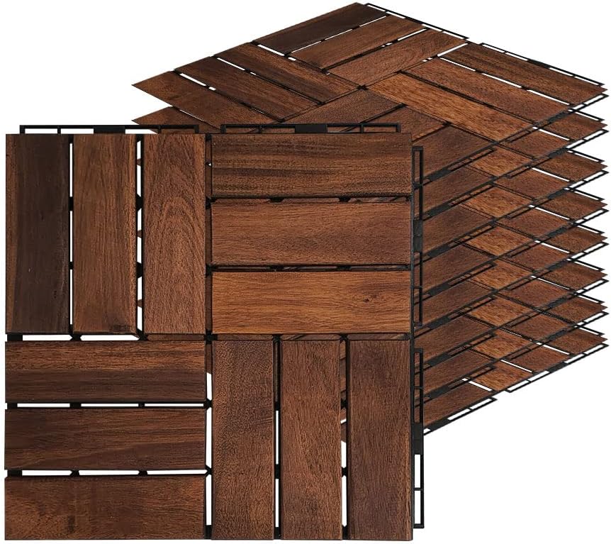 Walnut 12"×12" 9pcs Interlocking Deck Tiles P7740