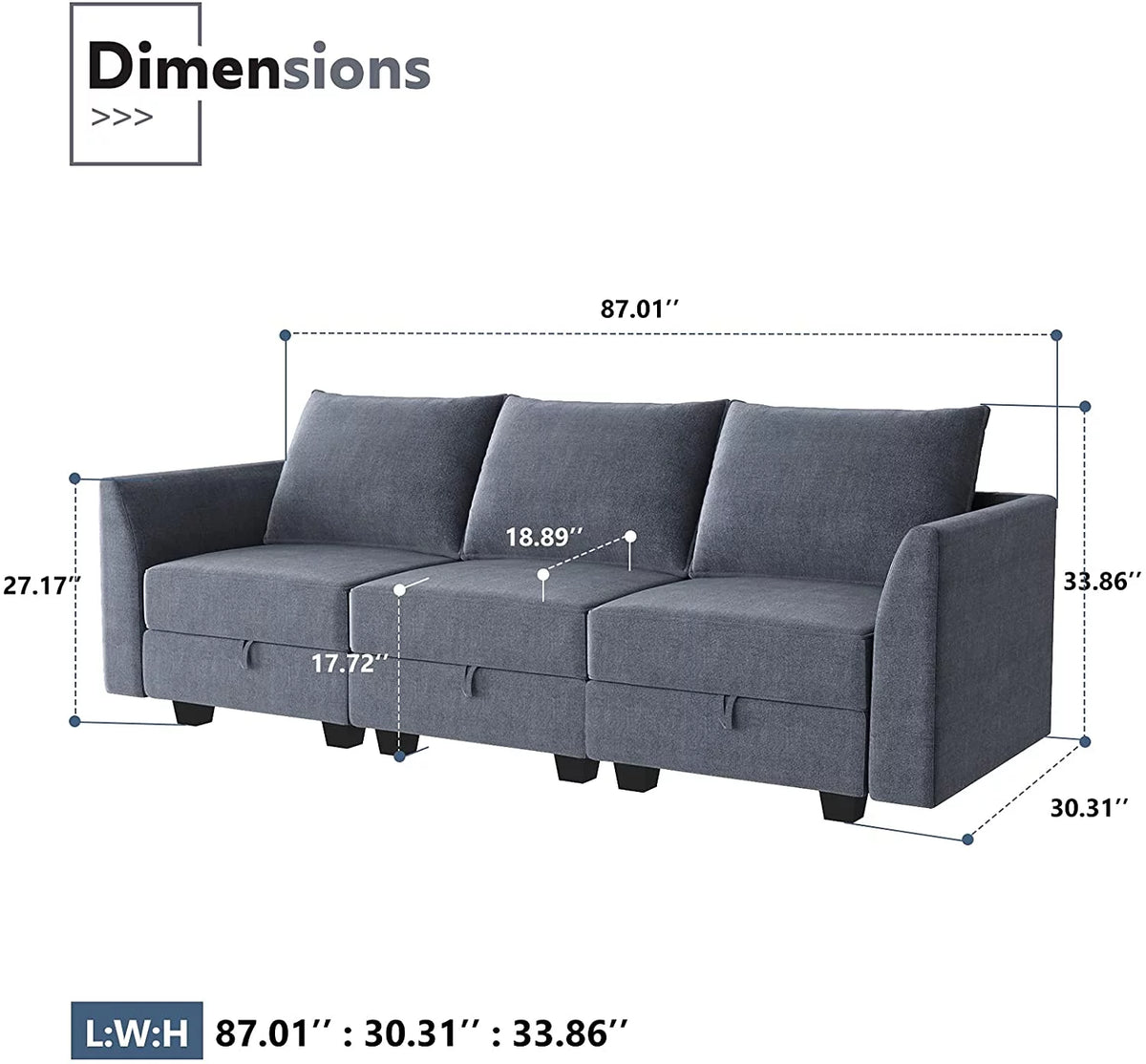 Bluish Gray 3-Seater Sectional Sofa R201180