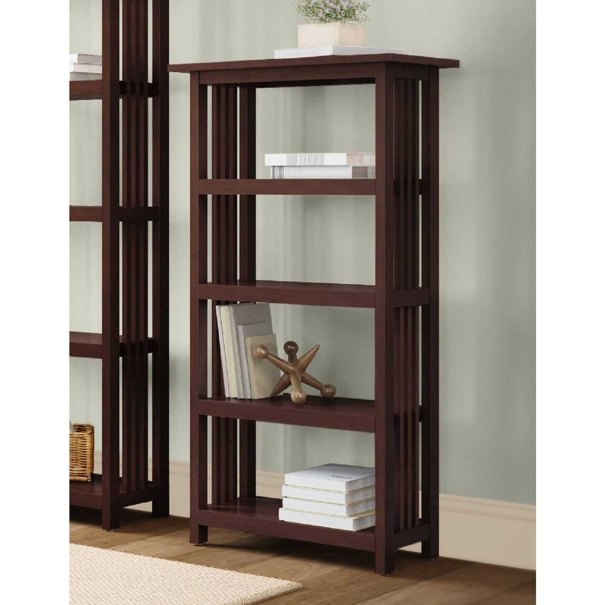 Cherry Wood 48-Inch Bookcase with 4 Shelves S40901