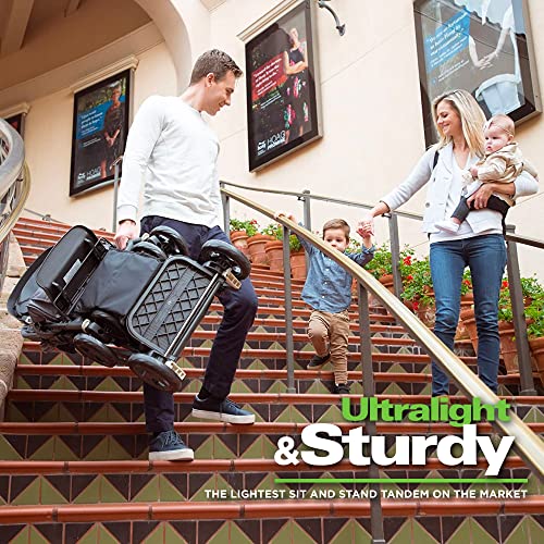 Black Double Stroller with Rear Bench and Standing Platform P417
