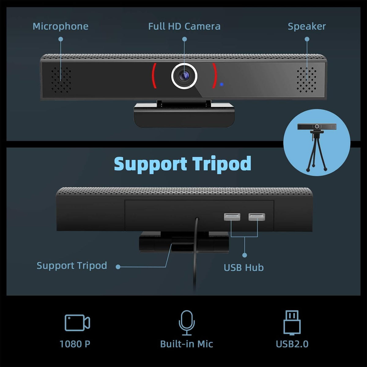 Webcam 1080p Full HD with Stereo Microphone, USB 2.0, Pack of 2 J431509