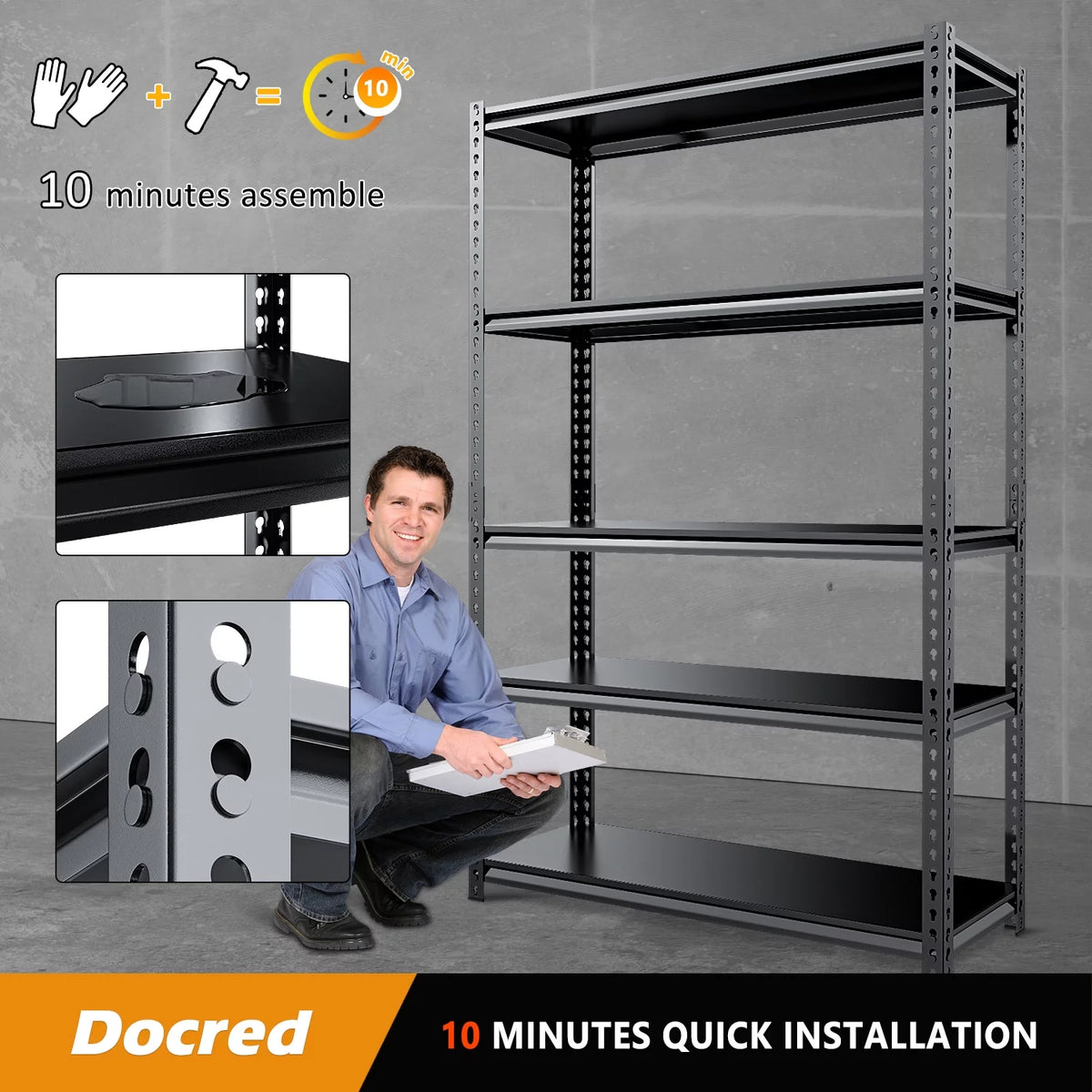 5-Tier Adjustable Metal Heavy Duty Shelving Unit 2000 lbs Capacity Black N24849