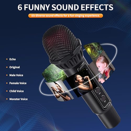 Black Portable Bluetooth Karaoke Machine with 6 Sound Effects and 4 Party Lights V96841