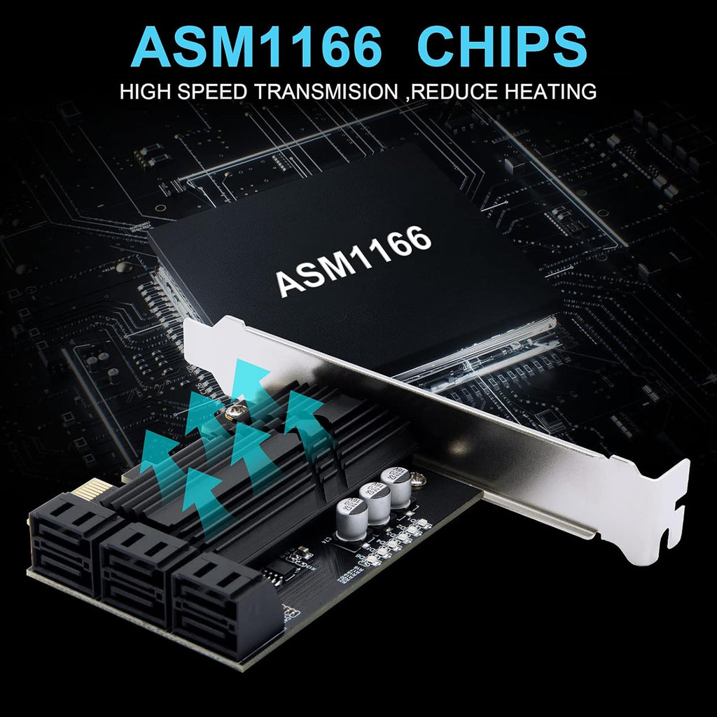 PCIe x1 6 Port SATA 3.0 Expansion Card with 6 SATA Cables I639