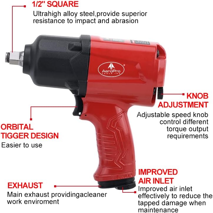 1/2-Inch Aluminum Air Impact Wrench Twin Hammer 1000FT-LB Pack of 2 U7225