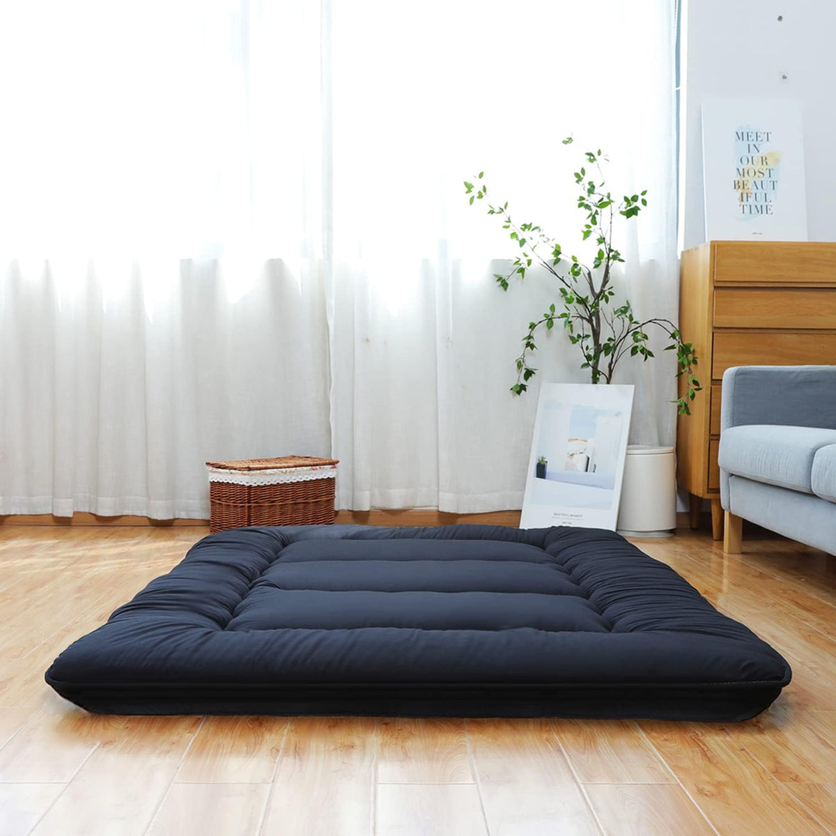 Japanese Floor Mattress Foldable Roll Up with Washable Cover O553390