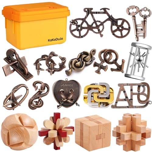 16 PCS Metal & Wooden Brain Teaser Puzzle Set P7357