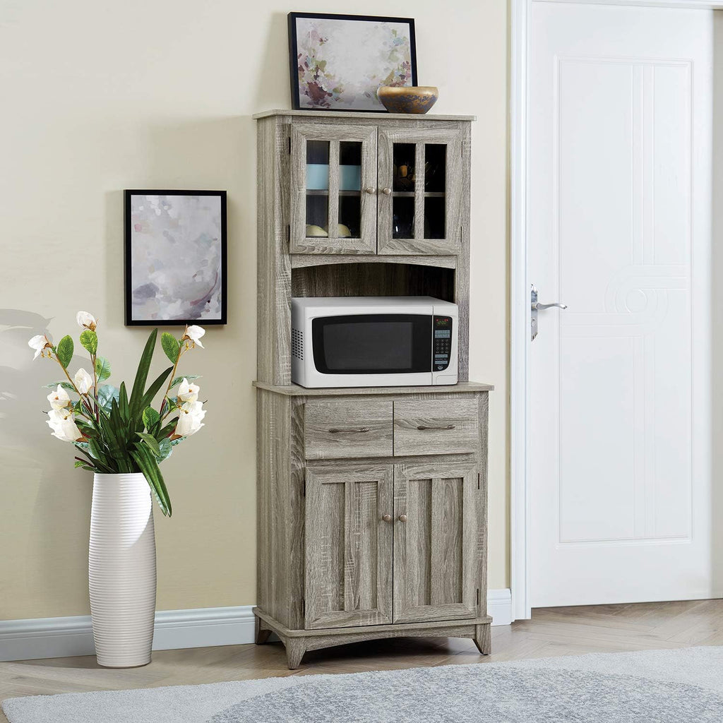 Gray Microwave Stand with Top and Bottom Cabinets U352